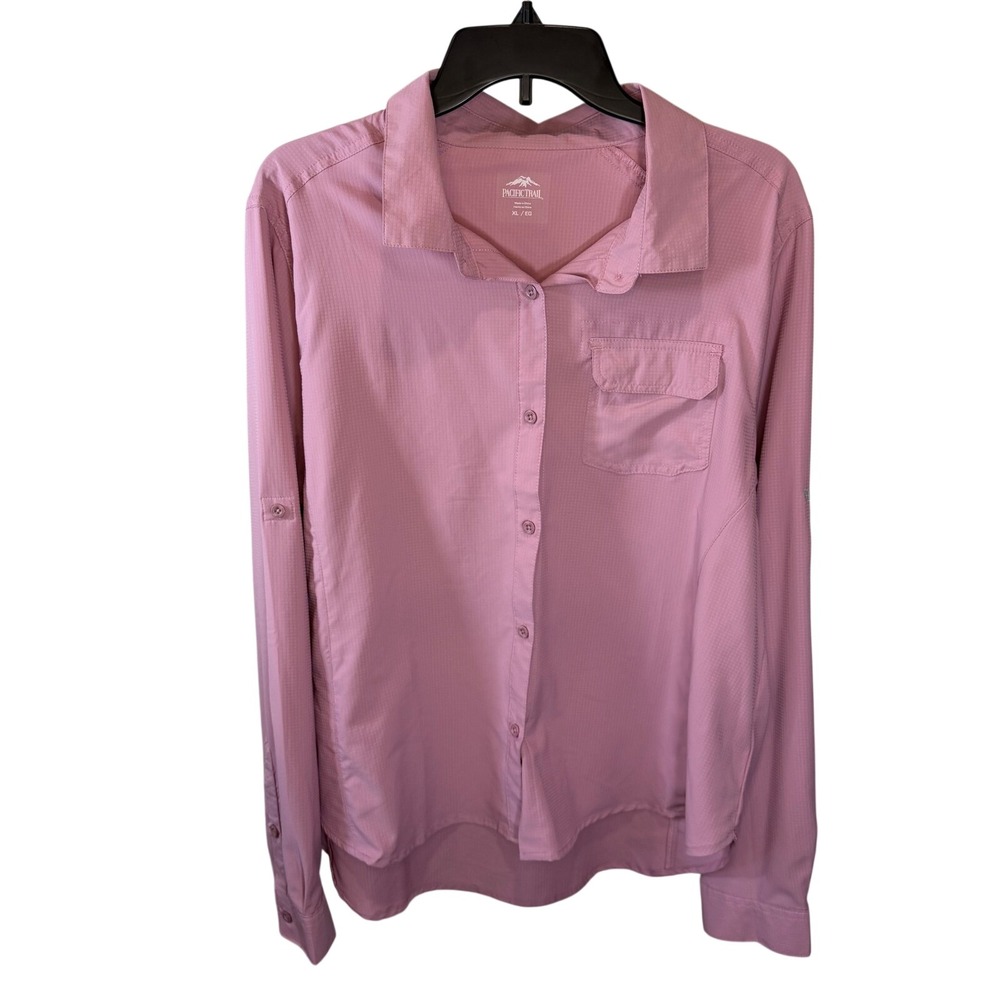 Pacific Trail Womens XL Hiking Shirt Mauve Pink Ripstop Roll Tab Long Sleeve 009